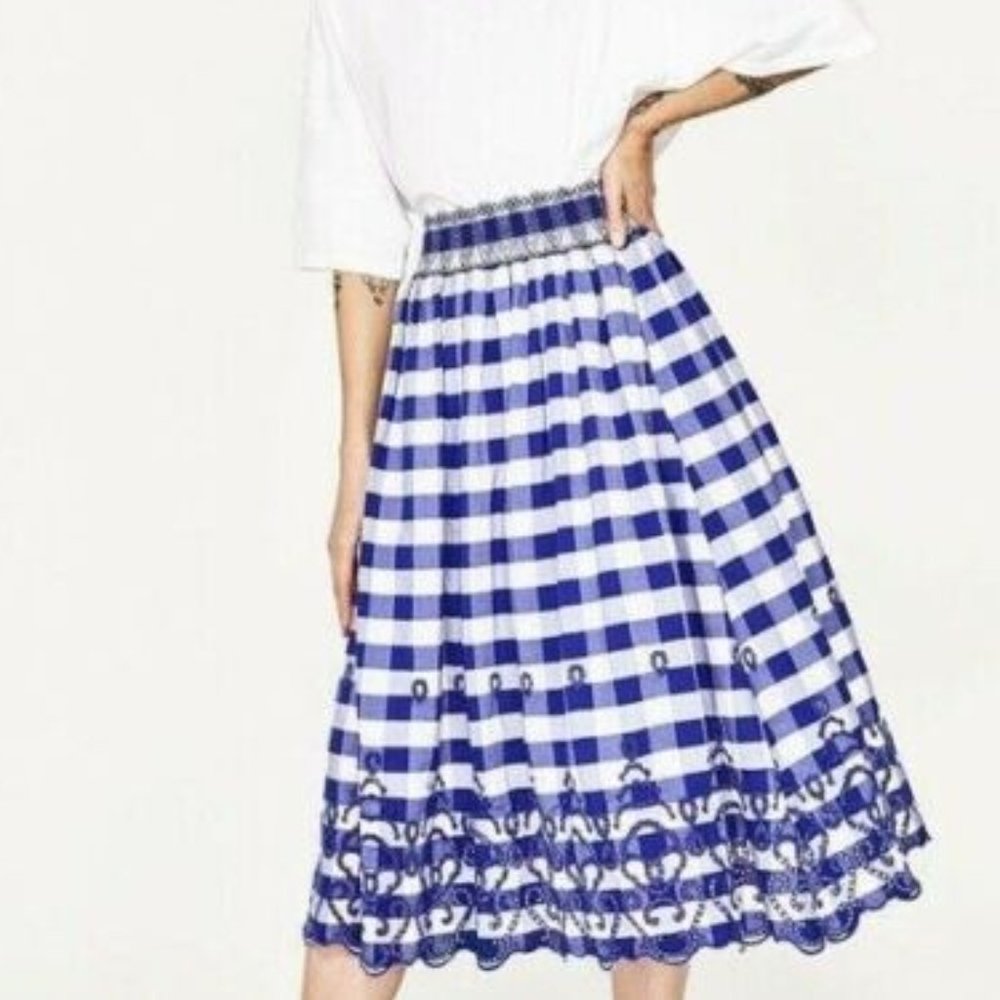Zara Gingham Check Midi Skirt
